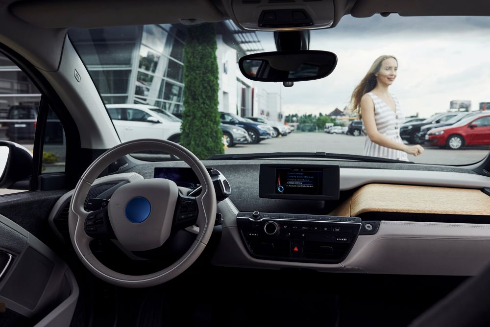 Interior of an autonomous vehicle involved in liability questions